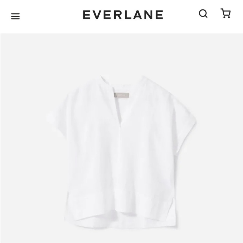 EVERLANE 100% Linen White Short Sleeve Split-Neck Top Shirt Flowy Breezy Size 4 - Picture 4 of 12